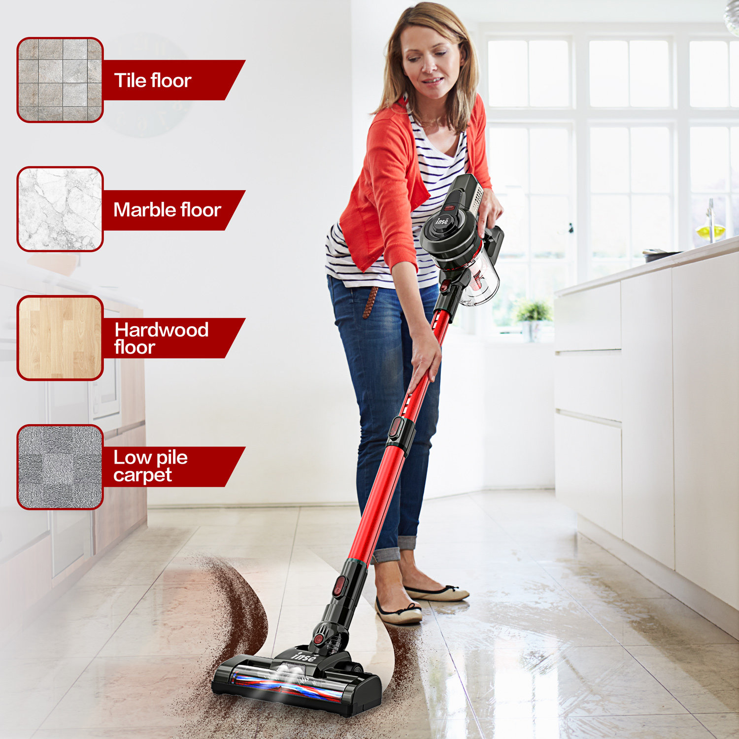 INSE Cordless Bagless Stick Vacuum